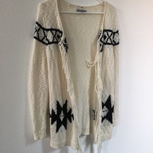 Olivia Sky ivory & black tribal cardigan fringe